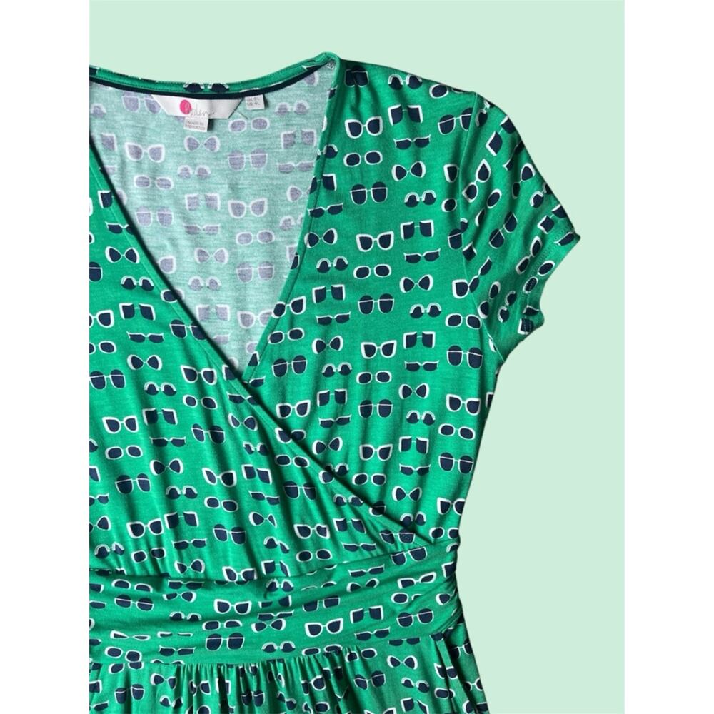 Boden Libby Jersey Dress in green sunnies size 4 stretch midi v neck - Picture 3 of 7